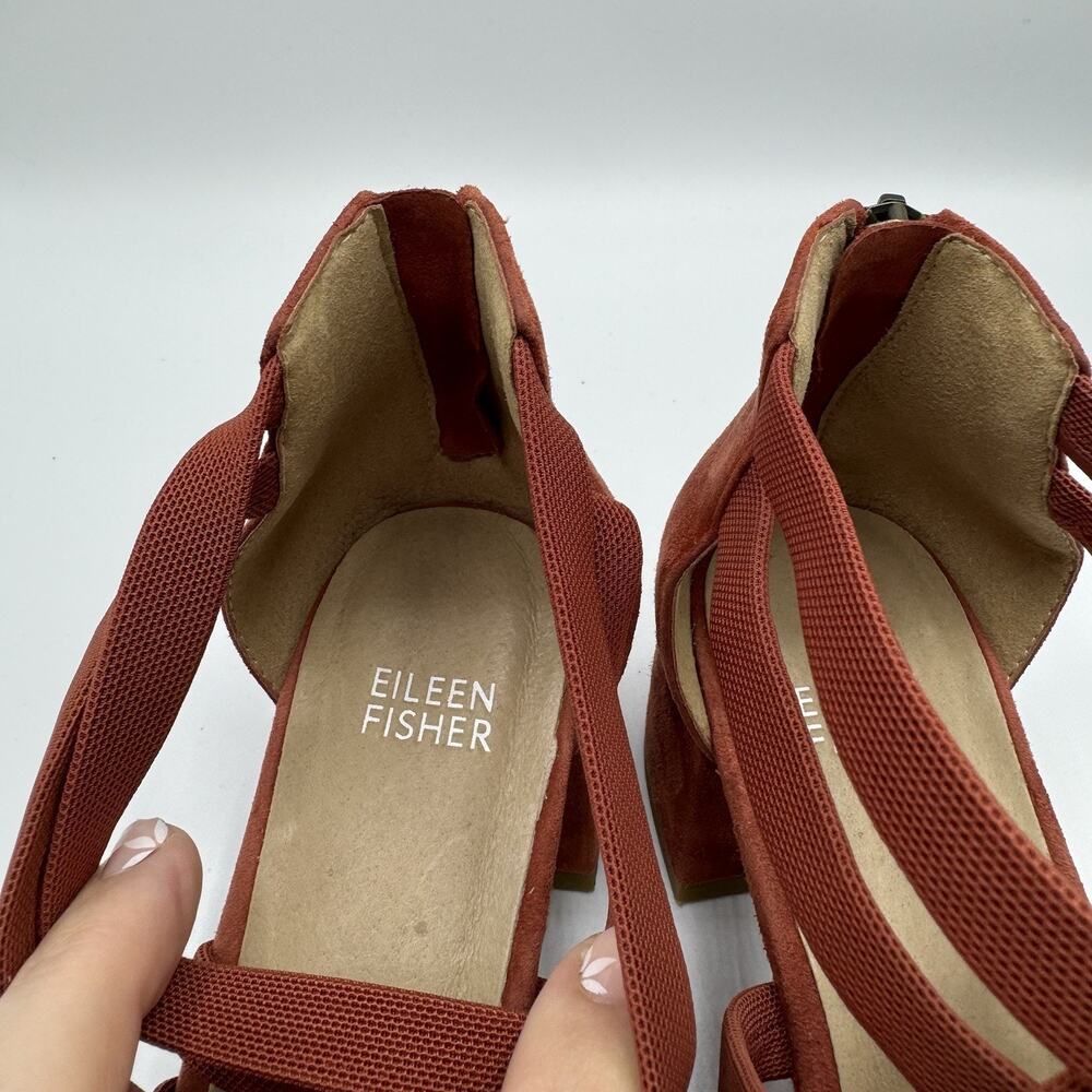 Eileen Fisher Cayenne Juku Suede Low Strappy Block Heel Pumps Women 8 Classic - Picture 7 of 8